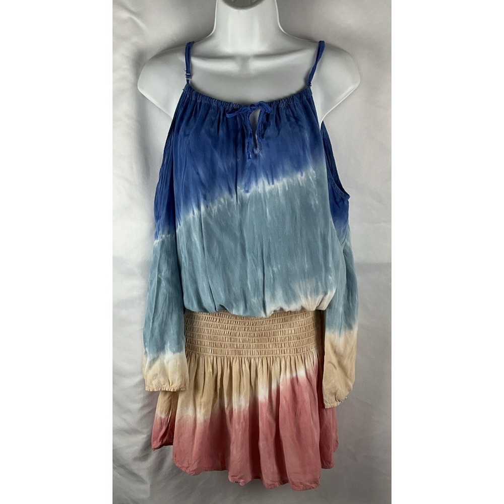 Surf Gypsy Women's Medium Dress /Cover Up Tie‎ Dye Cold Shoulder Smocked Waist
